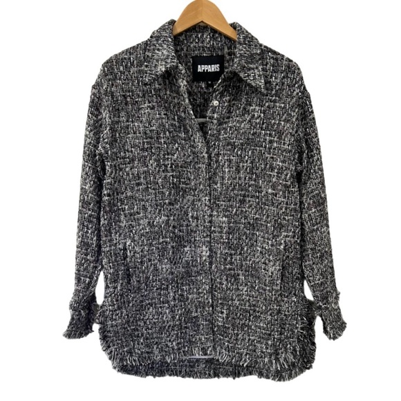 Apparis Misty Tweed shacket Medium black noir shirt jacket eco friendly poly NWT - Picture 1 of 15
